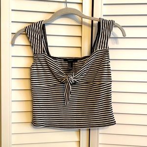 Front tie striped crop tank